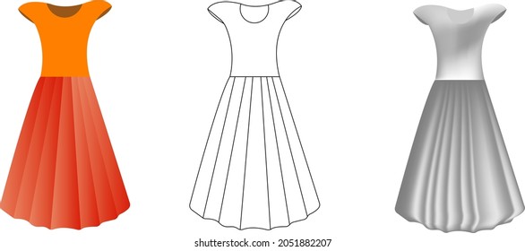 The model dress for women is in color and line with a mockup vector model design.