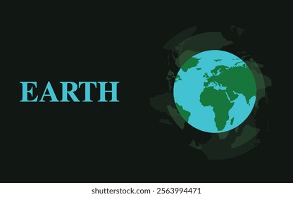 A model of the Earth with text "the Earth" next to it. Planet with clouds, paper cut design. Vector illustration. Happy Earth day concept. 