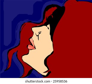 model face in blue color background	