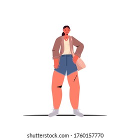 model fashion woman posing in casual trendy clothes female cartoon character standing pose full length isolated vector illustration