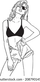 Model girl pose vector drawing