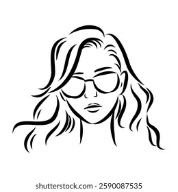 model girl's head, vector sketch. Fashion illustration. Woman's Hair Style