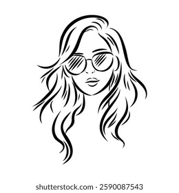 model girl's head, vector sketch. Fashion illustration. Woman's Hair Style