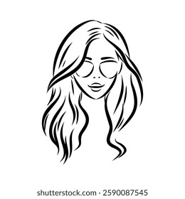 model girl's head, vector sketch. Fashion illustration. Woman's Hair Style