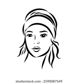 model girl's head, vector sketch. Fashion illustration. Woman's Hair Style