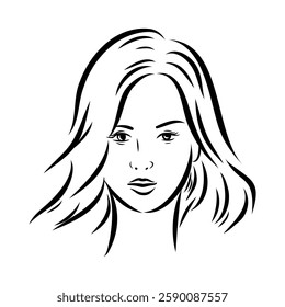 model girl's head, vector sketch. Fashion illustration. Woman's Hair Style