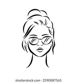 model girl's head, vector sketch. Fashion illustration. Woman's Hair Style