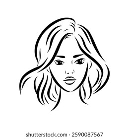 model girl's head, vector sketch. Fashion illustration. Woman's Hair Style