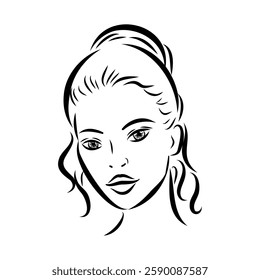 model girl's head, vector sketch. Fashion illustration. Woman's Hair Style