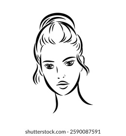 model girl's head, vector sketch. Fashion illustration. Woman's Hair Style