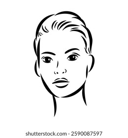 model girl's head, vector sketch. Fashion illustration. Woman's Hair Style