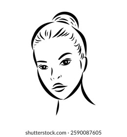 model girl's head, vector sketch. Fashion illustration. Woman's Hair Style