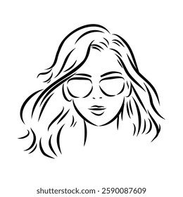 model girl's head, vector sketch. Fashion illustration. Woman's Hair Style