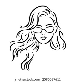 model girl's head, vector sketch. Fashion illustration. Woman's Hair Style