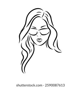 model girl's head, vector sketch. Fashion illustration. Woman's Hair Style