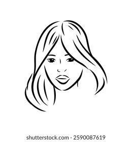 model girl's head, vector sketch. Fashion illustration. Woman's Hair Style
