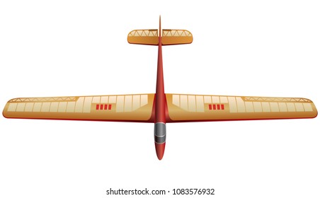 Model glider, ground plan. Beautiful subtle airplane. Balsa wood wings, model hobby. Master vector illustration