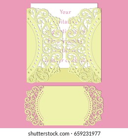 A model of a greeting envelope with a carved openwork pattern for greeting cards or invitations. The template is suitable for laser cutting, cutting or printing a plotter. Vector.
