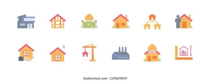 Model House Line Color Icons Vector Illustration , Building , Home , Residential House 