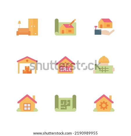 Model House Line Color Icons Vector Illustration , Building , Home , Residential House 