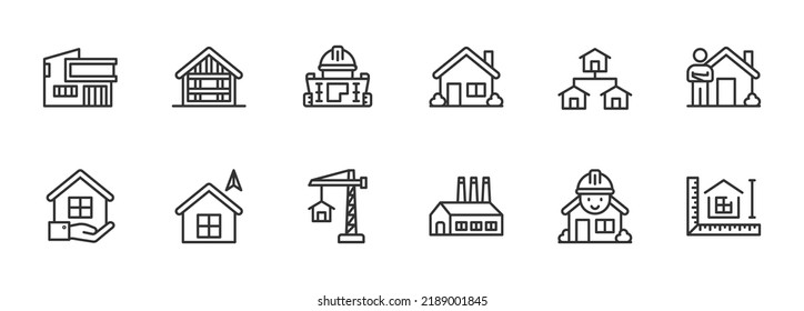 Model House Line Icons Vector Illustration , Building , Home , Residential House 