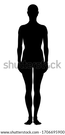 Model of the human body. Hand drawn androgynous, gender-neutral figure. Silhouette on isolated background, front view.