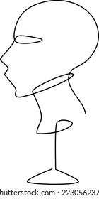 Model of a human head, a template for making hats. Blank mockup for a hat. Continuous line drawing. Vector illustration.