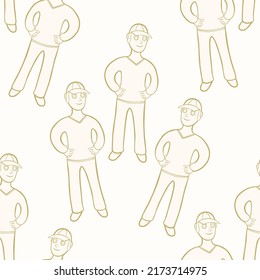 model of a human male in a cap, hands on the belt. vector illustration