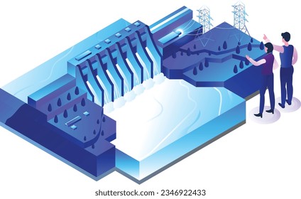 Model of Hydroelectric Dam, Isometric Vector