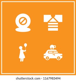 model icon. 4 model vector set. shirt, car, woman with balloon and makeup icons for web and design about model theme