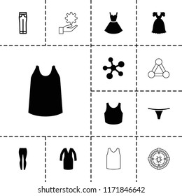 Model icon. collection of 13 model filled and outline icons such as singlet, dress, woman pants, atom, female underwear, sport bra. editable model icons for web and mobile.