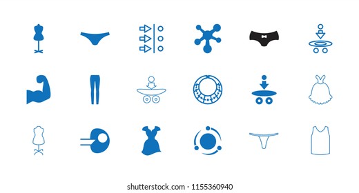 Model icon. collection of 18 model filled and outline icons such as mannequin, female underwear, woman pants, muscular arm, atom. editable model icons for web and mobile.