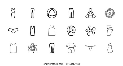 Model icon. collection of 18 model outline icons such as connection, female underwear, singlet, woman pants, dress, atom, user globe. editable model icons for web and mobile.
