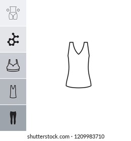 Model icon. collection of 6 model filled and outline icons such as woman pants, sport bra, singlet, atom. editable model icons for web and mobile.