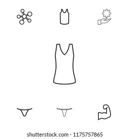 Model icon. collection of 7 model outline icons such as female underwear, singlet, atom, muscular arm. editable model icons for web and mobile.
