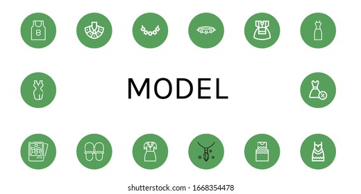 model icon set. Collection of Tank top, Necklace, Dress, Couple, Slippers, Tanktop icons