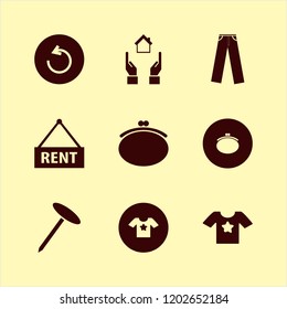 model icon. model vector icons set t shirt star, trousers, purse and hands house