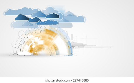 Model of Integration technology with cloud in the sky. Best ideas for Business presentation