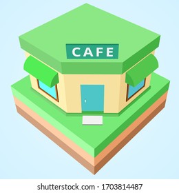 Model Isometric cafe 3D. style with the ground.