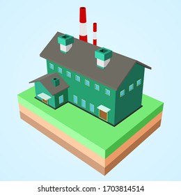 Model Isometric factory 3D. style with the ground.