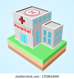 Model Isometric Hospital 3D. Style With The Ground.