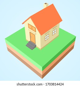 Model Isometric house 3D. style with the ground.