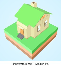 Model Isometric house 3D. style with the ground.