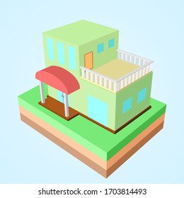 Model Isometric house 3D. style with the ground.