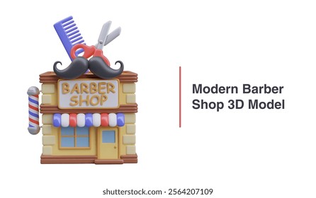 Model of modern barbershop building. 3D template for local business advertising