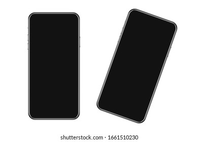 Model of a modern smartphone with a black screen for hand holding, advertising, text, inserts, promotion, applications. 3D rendering.