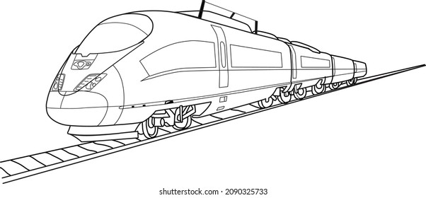 Model modern Train On Railroad Coloring Page.