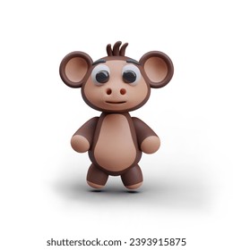 Model of monkey. Front view on toy for kids. 3d decorative object. Concept of 3d animal. Vector illustration in 3d style with white background and shadow