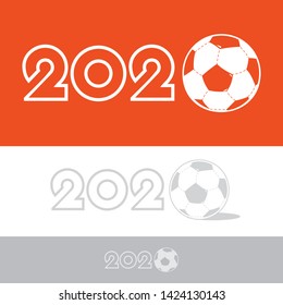 The model on a football subject. 2020 and soccer ball on red background. The vector model icon with red and white elements.