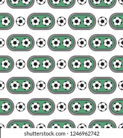 Model on football subject. Seamless background. Vector model with black and white elements.